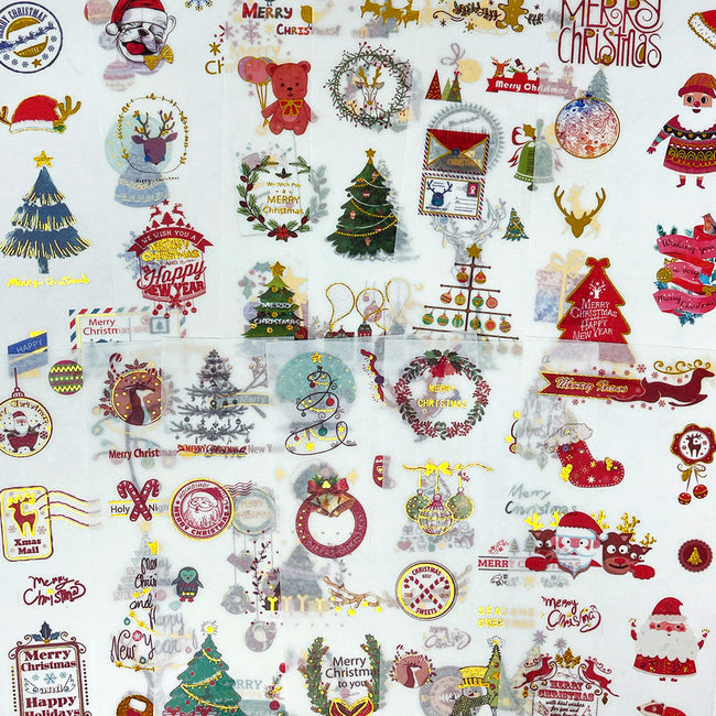 Wrapables Holiday Washi Stickers with Gold Foil for Scrapbooking, DIY Crafts for Stationery, Diary, Card Making (12 Sheets)