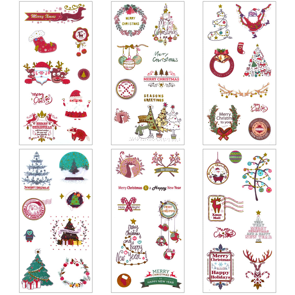 Wrapables Holiday Washi Stickers with Gold Foil for Scrapbooking, DIY Crafts for Stationery, Diary, Card Making (12 Sheets)