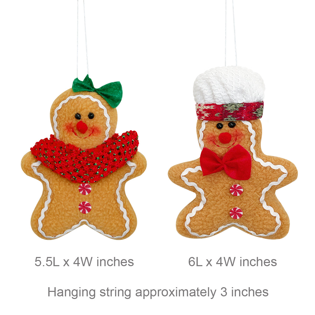 Wrapables Plush Gingerbread Man & Woman Christmas Tree Ornaments (Set of 2)