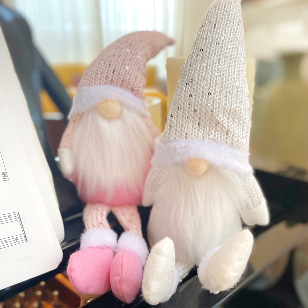 Wrapables Pink & White Sitting Gnome Dolls for Tabletop and Holiday Decorations (Set of 2)