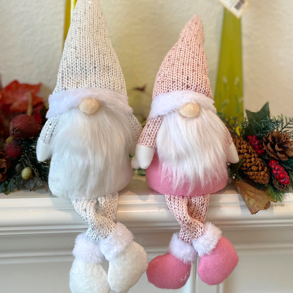 Wrapables Pink & White Sitting Gnome Dolls for Tabletop and Holiday Decorations (Set of 2)