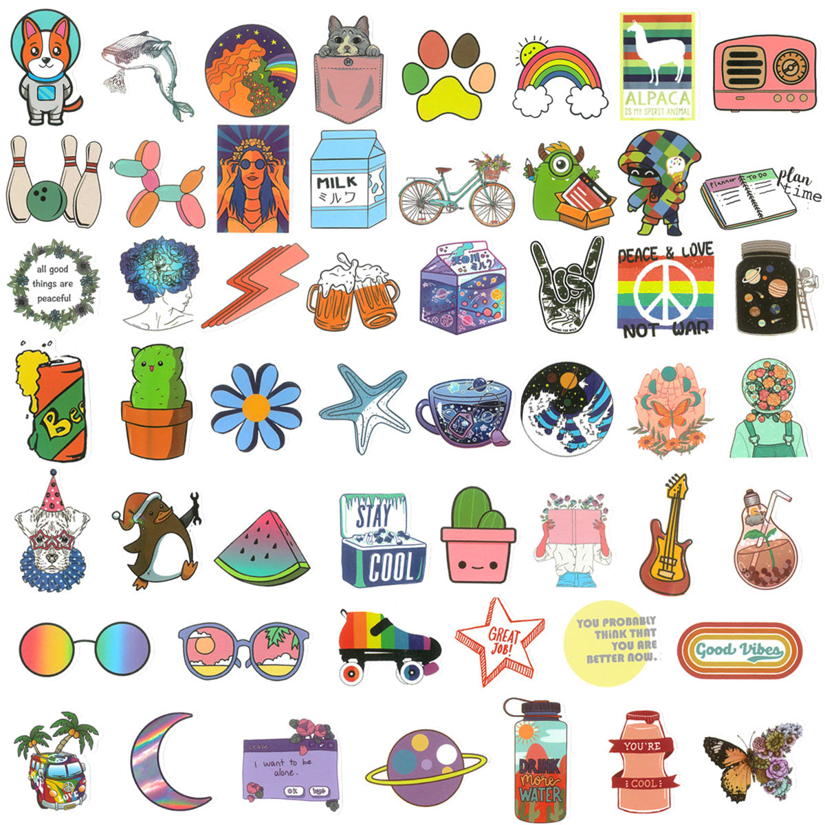 Wrapables Waterproof Vinyl Stickers for Water Bottles, Laptop, Phones, Skateboards, Decals for Teens