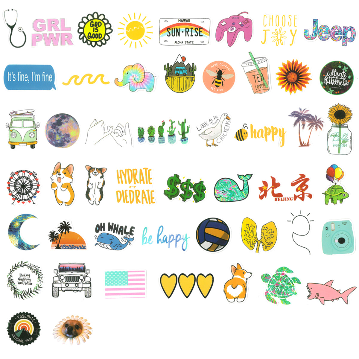 Wrapables Waterproof Vinyl Stickers for Water Bottles, Laptop, Phones, Skateboards, Decals for Teens
