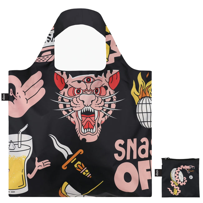 LOQI Artist Snask Tiger Snake Beer Black Reusable Shopping Bag