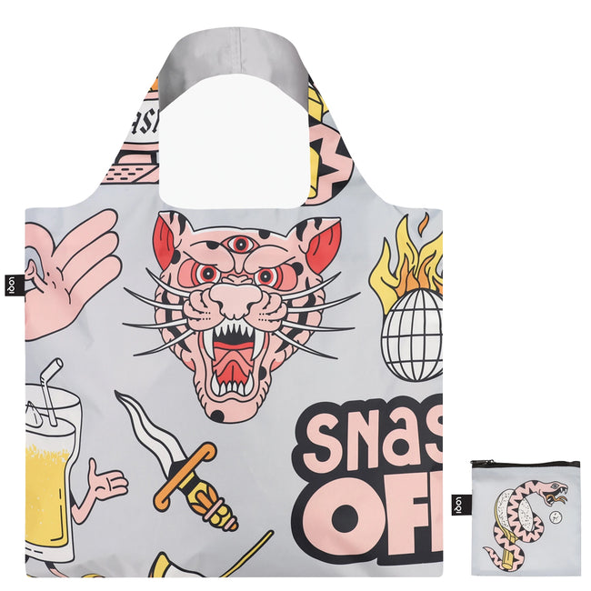 LOQI Artist Snask Tiger Snake Beer Grey Reusable Shopping Bag