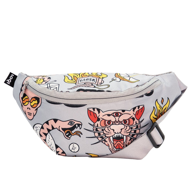 LOQI Artist Snask Tiger Snake Beer Grey Bumbag