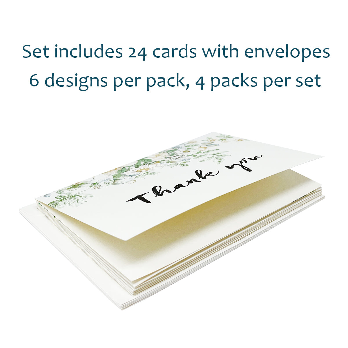 Wrapables Blank Thank You Cards with Envelopes for Weddings, Bridal Showers, Baby Showers (Set of 4)