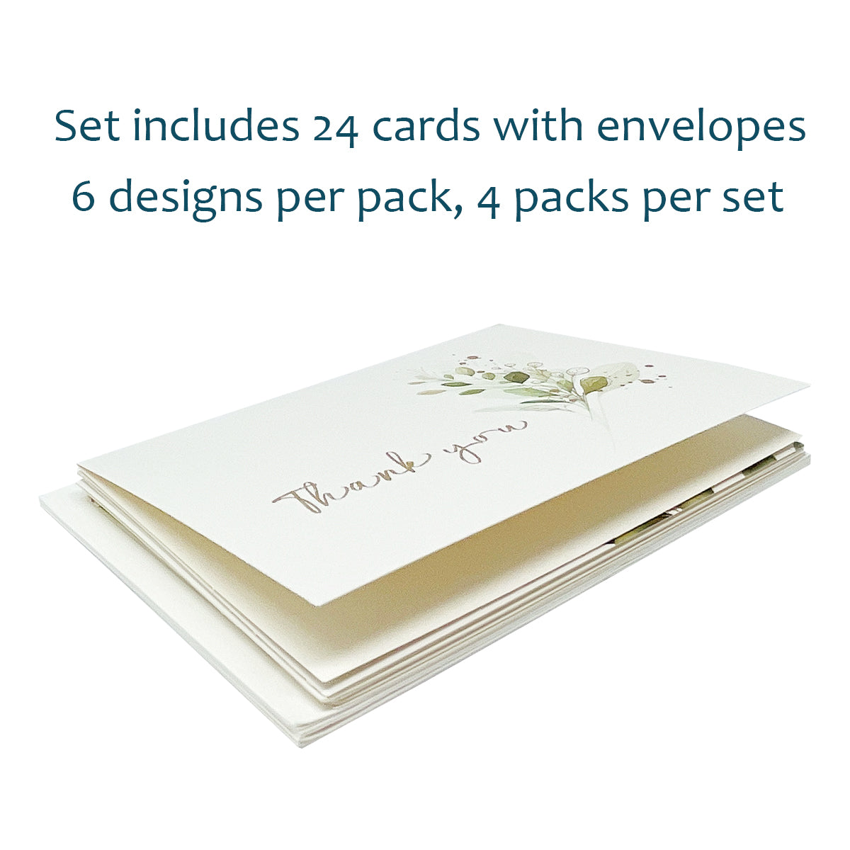 Wrapables Blank Thank You Cards with Envelopes for Weddings, Bridal Showers, Baby Showers (Set of 4)