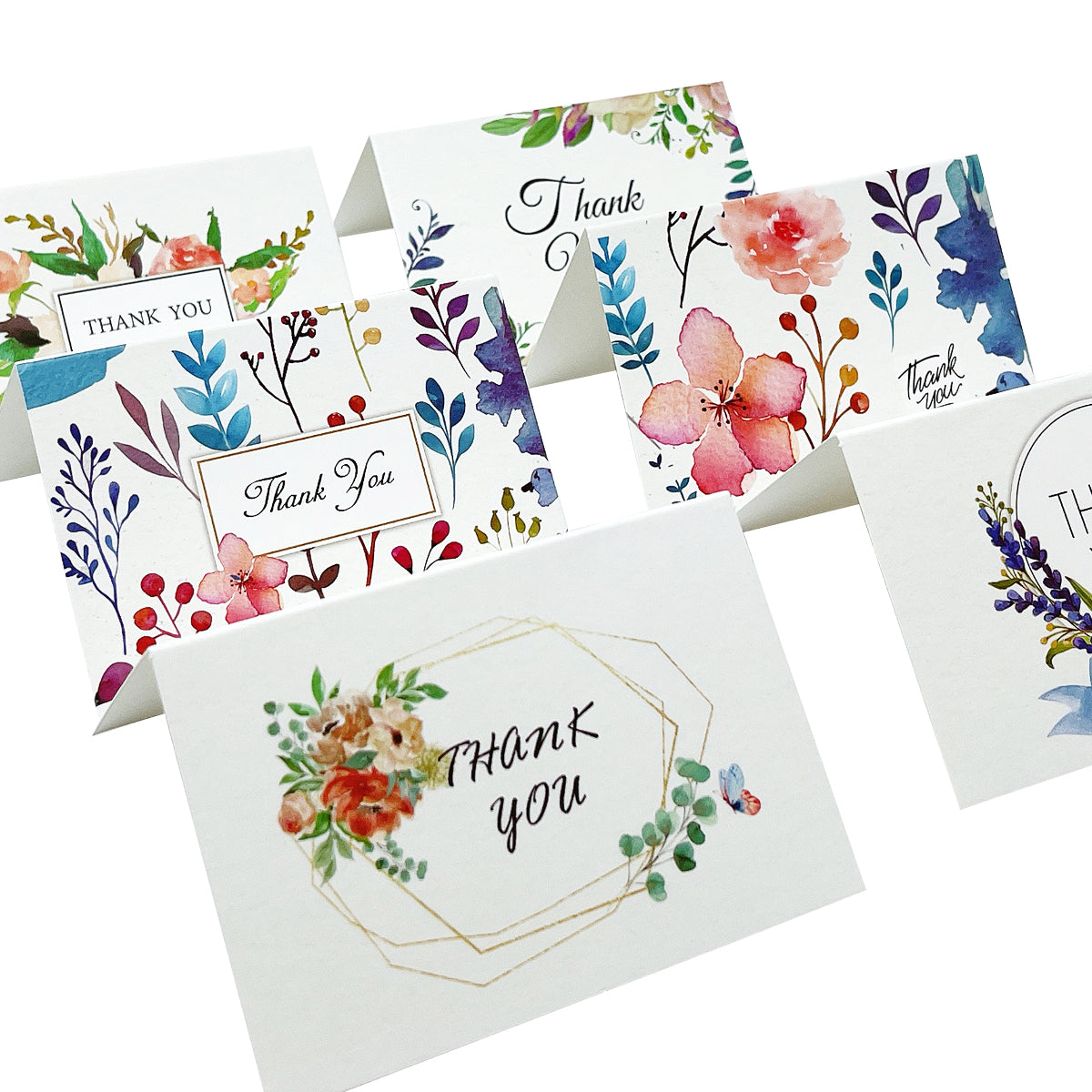 Wrapables Blank Thank You Cards with Envelopes & Seals for Weddings, Bridal Showers, Baby Showers (Set of 4), Blissful Bloom