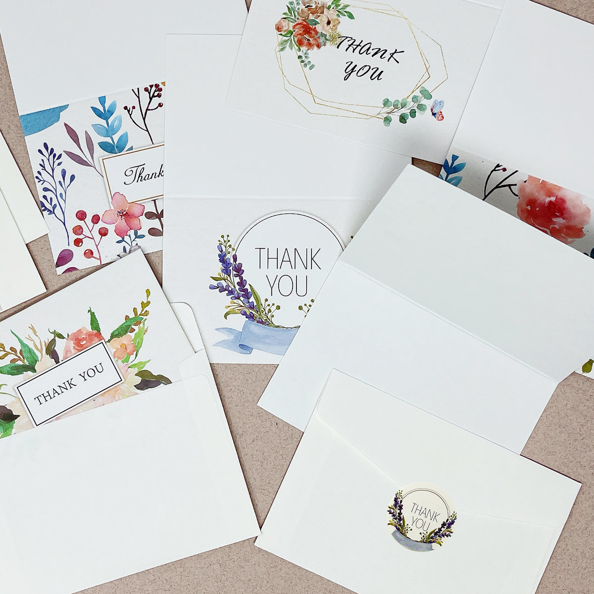 Wrapables Blank Thank You Cards with Envelopes & Seals for Weddings, Bridal Showers, Baby Showers (Set of 4), Blissful Bloom