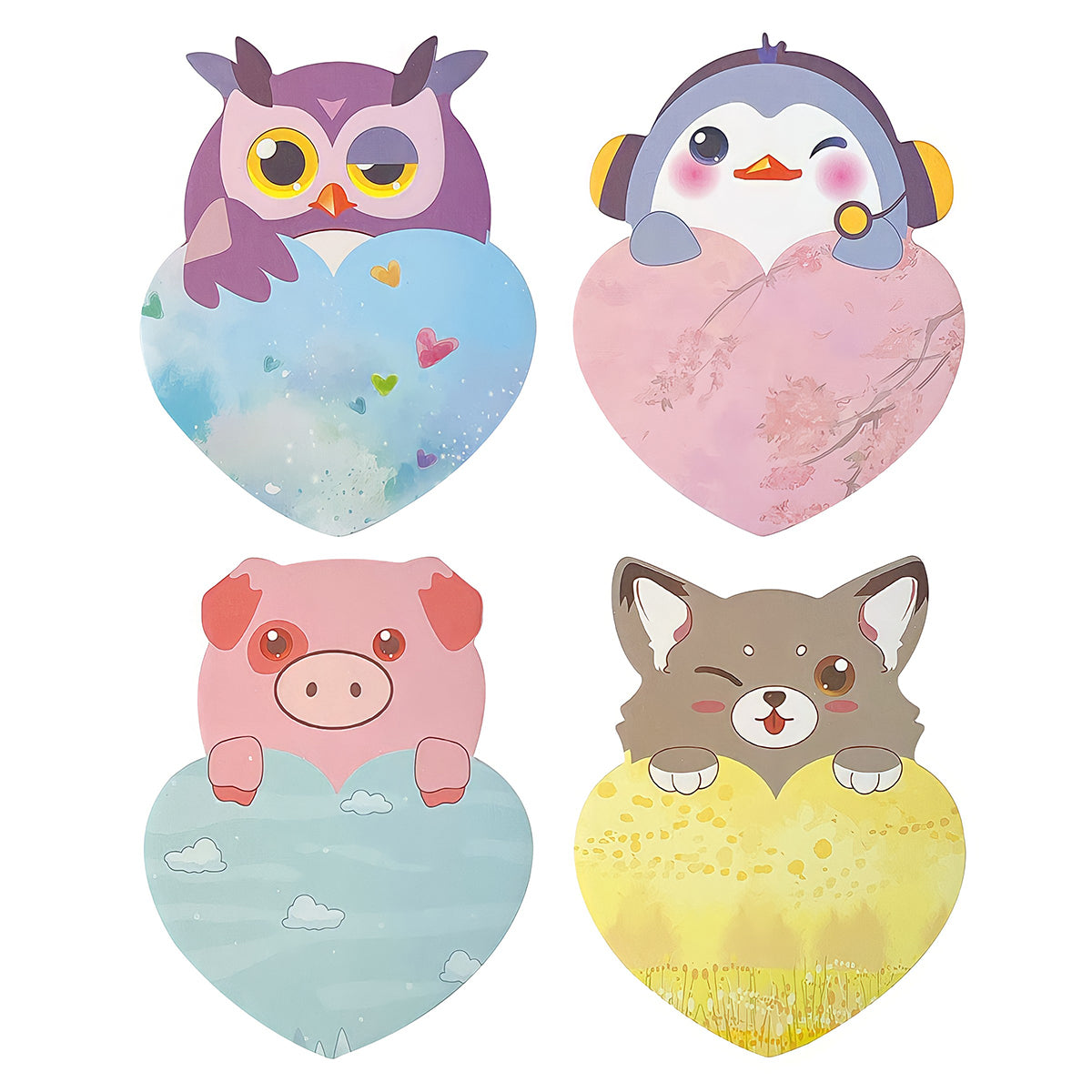 Wrapables Animal Hearts Sticky Notes (Set of 2)