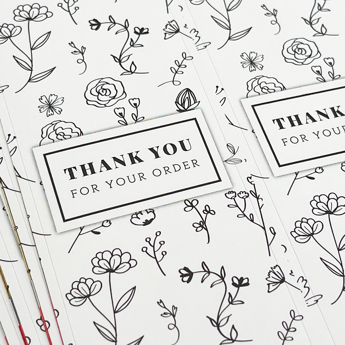 Wrapables 1.56" x 9.88" Rectangular Thank You Sealing Stickers and Labels for Packages, Boxes, Bags, Small Business, Gifts (100pcs), Black & White Floral