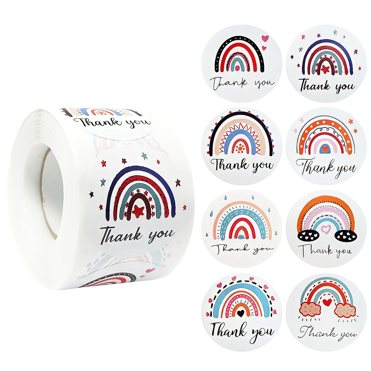 Wrapables 1.5 inch Rainbow Thank You Stickers Roll, Sealing Stickers and Labels for Boxes, Envelopes, Bags, Small Businesses, Weddings, Parties (500pcs)