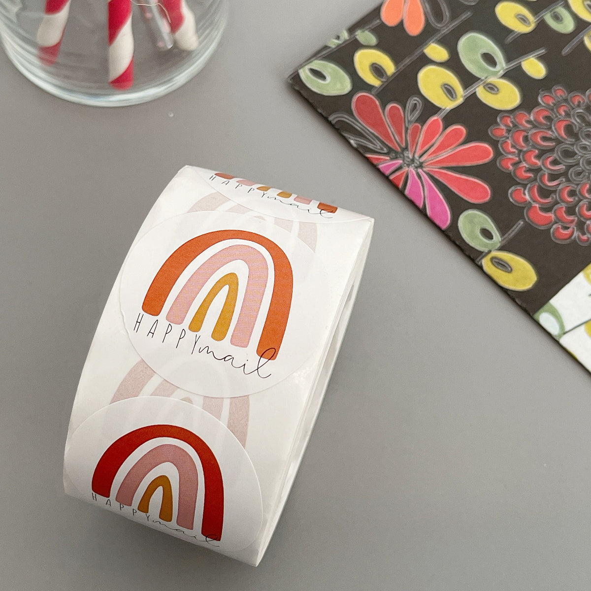 Wrapables 1.5 inch Happy Mail Stickers Roll (500pcs)