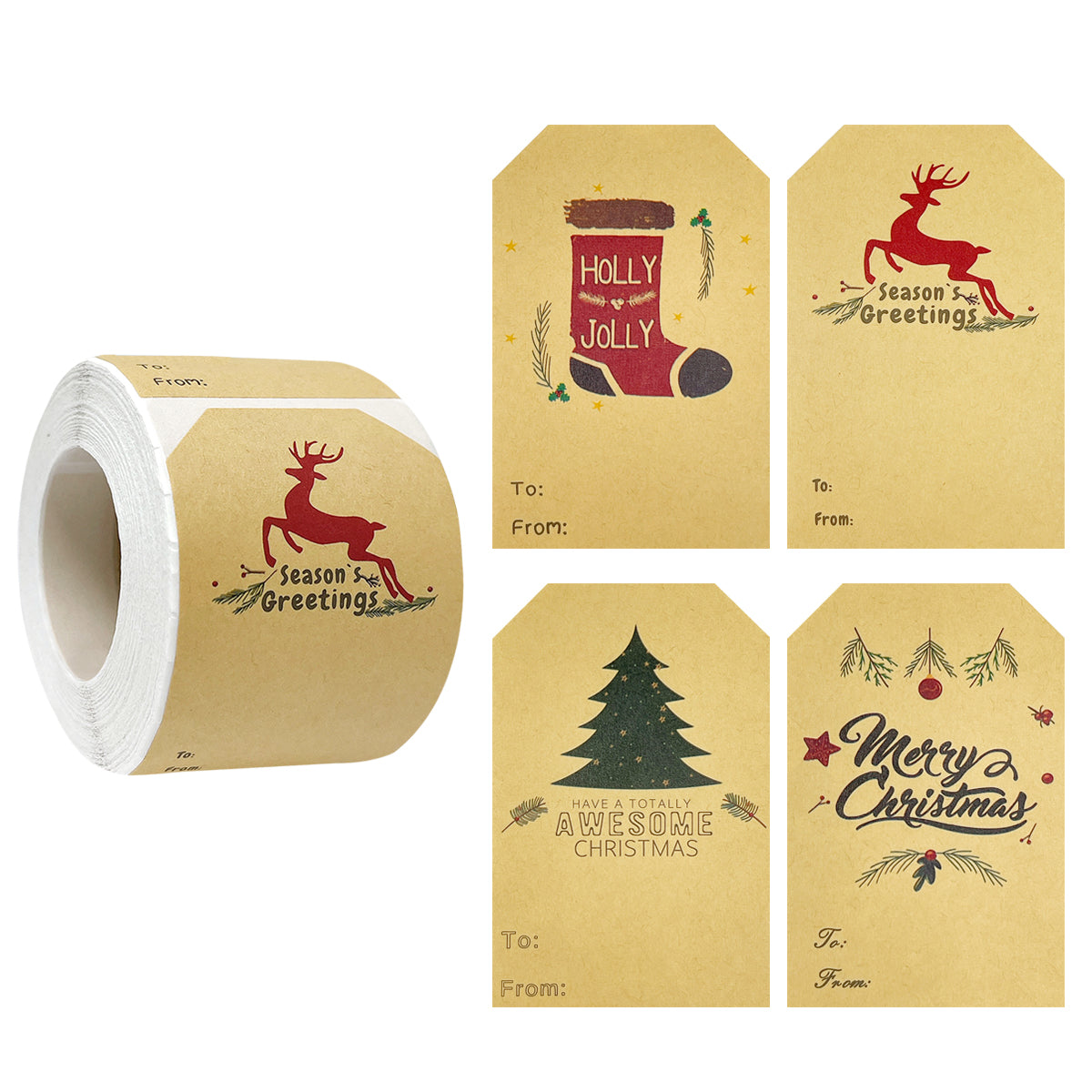 Wrapables Christmas Holiday Gift Tag Stickers and Labels Roll for Gift-Wrapping, Labeling, Package Decoration (300pcs)
