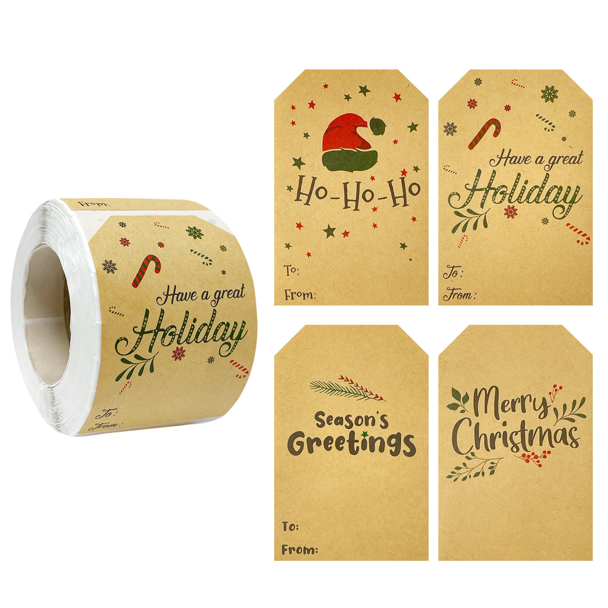 Wrapables Christmas Holiday Gift Tag Stickers and Labels Roll for Gift-Wrapping, Labeling, Package Decoration (300pcs)
