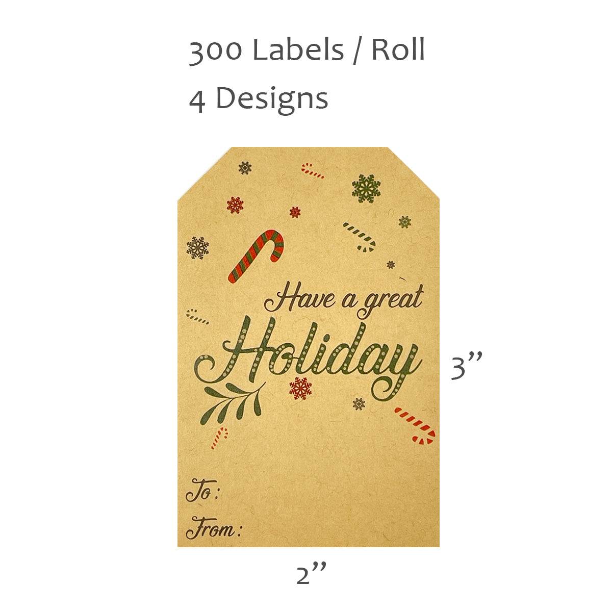 Wrapables Christmas Holiday Gift Tag Stickers and Labels Roll for Gift-Wrapping, Labeling, Package Decoration (300pcs)