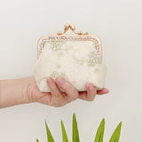 Wrapables Vintage Floral Lace Coin Purse Wallet with Key Chain, Beige
