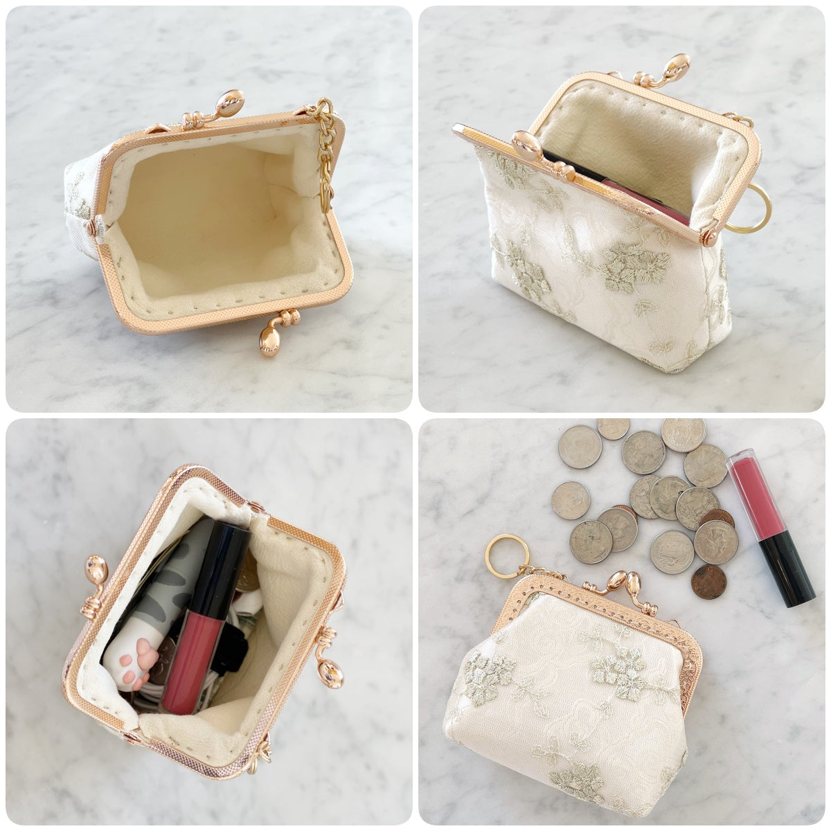 Wrapables Vintage Floral Lace Coin Purse Wallet with Key Chain, Beige