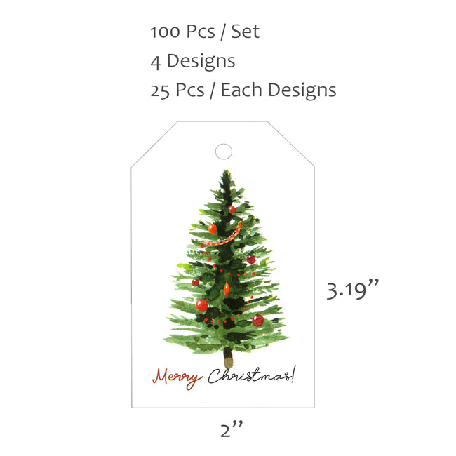 Wrapables Merry Christmas Gift Tags/Kraft Hang Tags with Jute Strings for Gift-Wrapping, Labeling, Package Decoration, (100pcs)