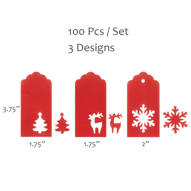 Wrapables Christmas Holiday Gift Tags/Kraft Hang Tags with Laser Cut Design for Gift-Wrapping, DIY, Arts & Crafts (100pcs), Red Scalloped
