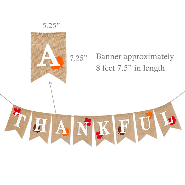 Wrapables Thanksgiving Burlap Thankful Banner with Maple Leaves