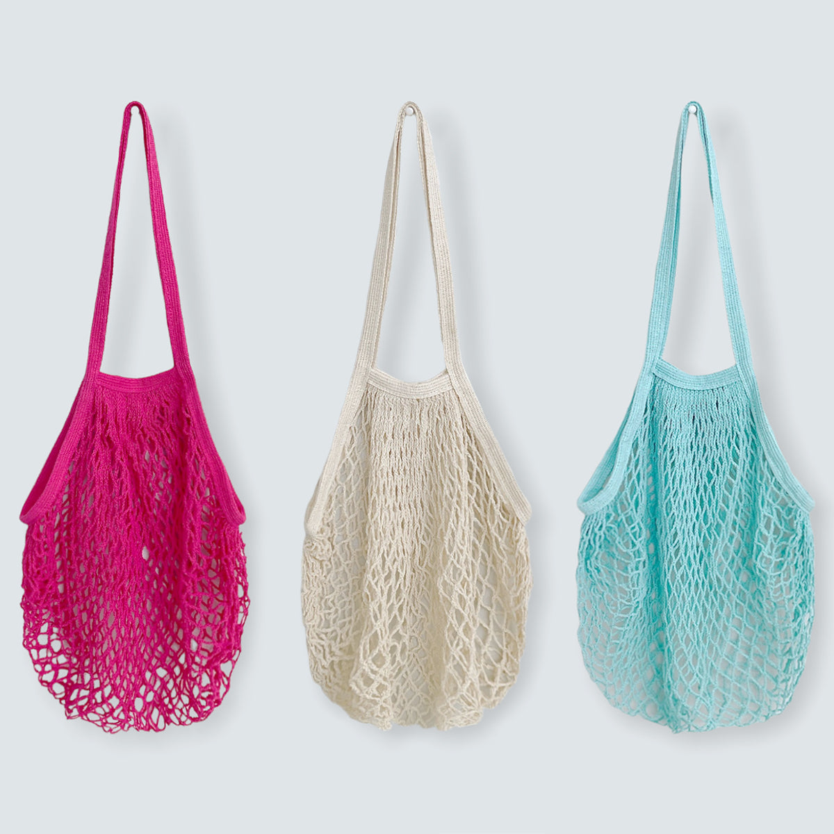 Wrapables Cotton Mesh Net Shopping Bag, Grocery Bag for Vegetables, Produce (Set of 3)