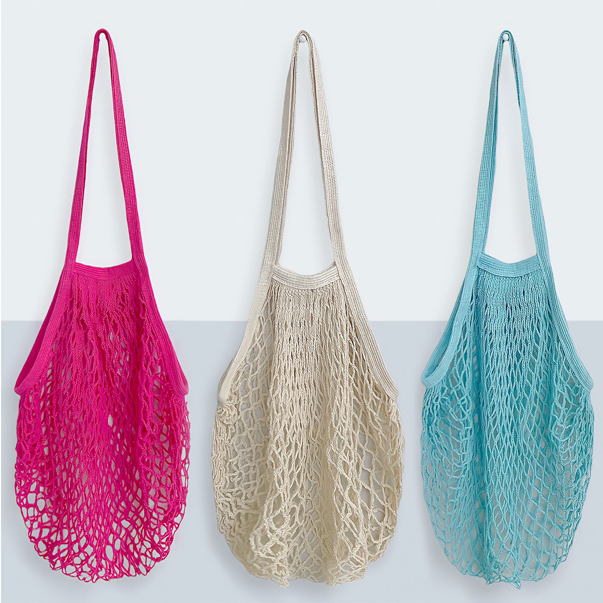 Wrapables Cotton Mesh Net Shopping Bag, Grocery Bag for Vegetables, Produce (Set of 3)