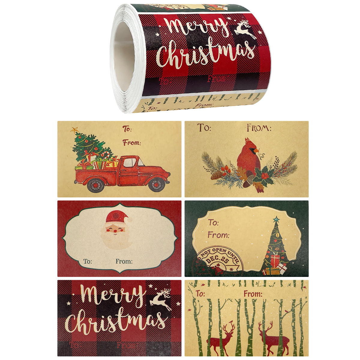 Wrapables Christmas Holiday Gift Tag Stickers and Labels Roll for Gift-Wrapping, Labeling, Package Decoration (300pcs)