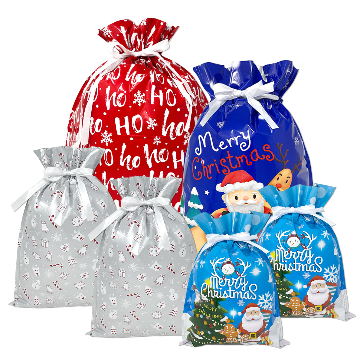Wrapables Aluminum Foil Christmas Holiday Drawstring Gift Bags for Party Favors, Goodie Bag, Treats, Gift Wrap, Parties