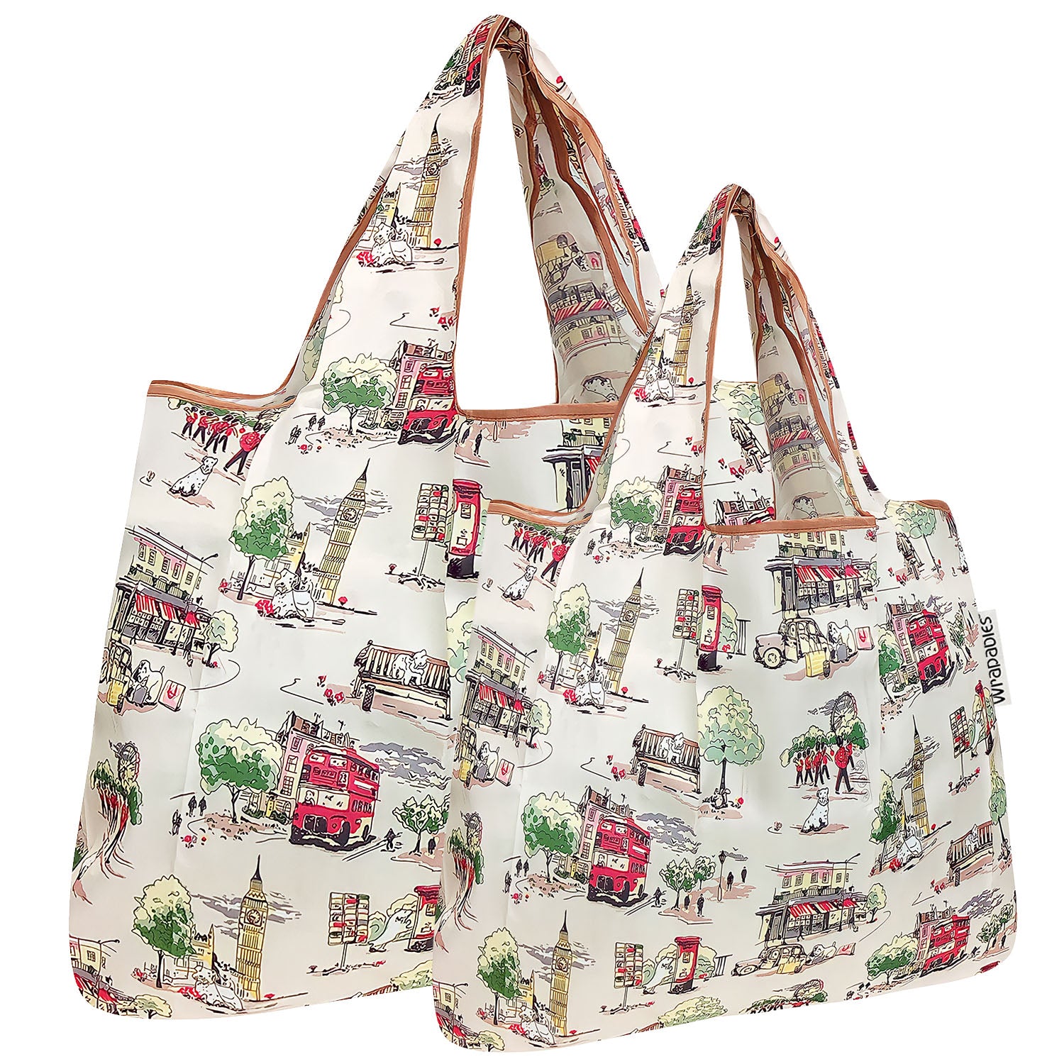 Wrapables Large & Small Foldable Tote Nylon Reusable Grocery Bags, Set of 2