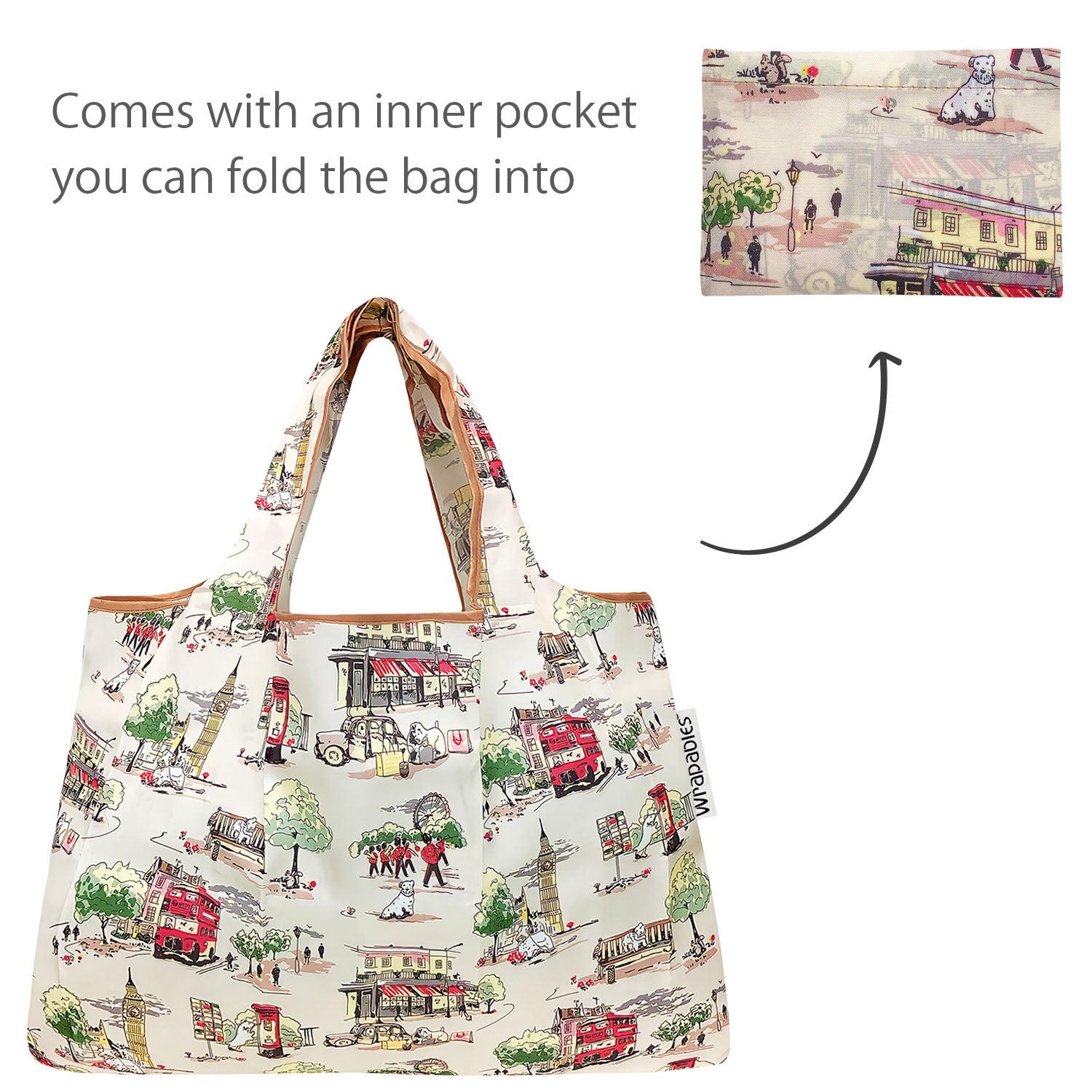 Wrapables Large & Small Foldable Tote Nylon Reusable Grocery Bags, Set of 2