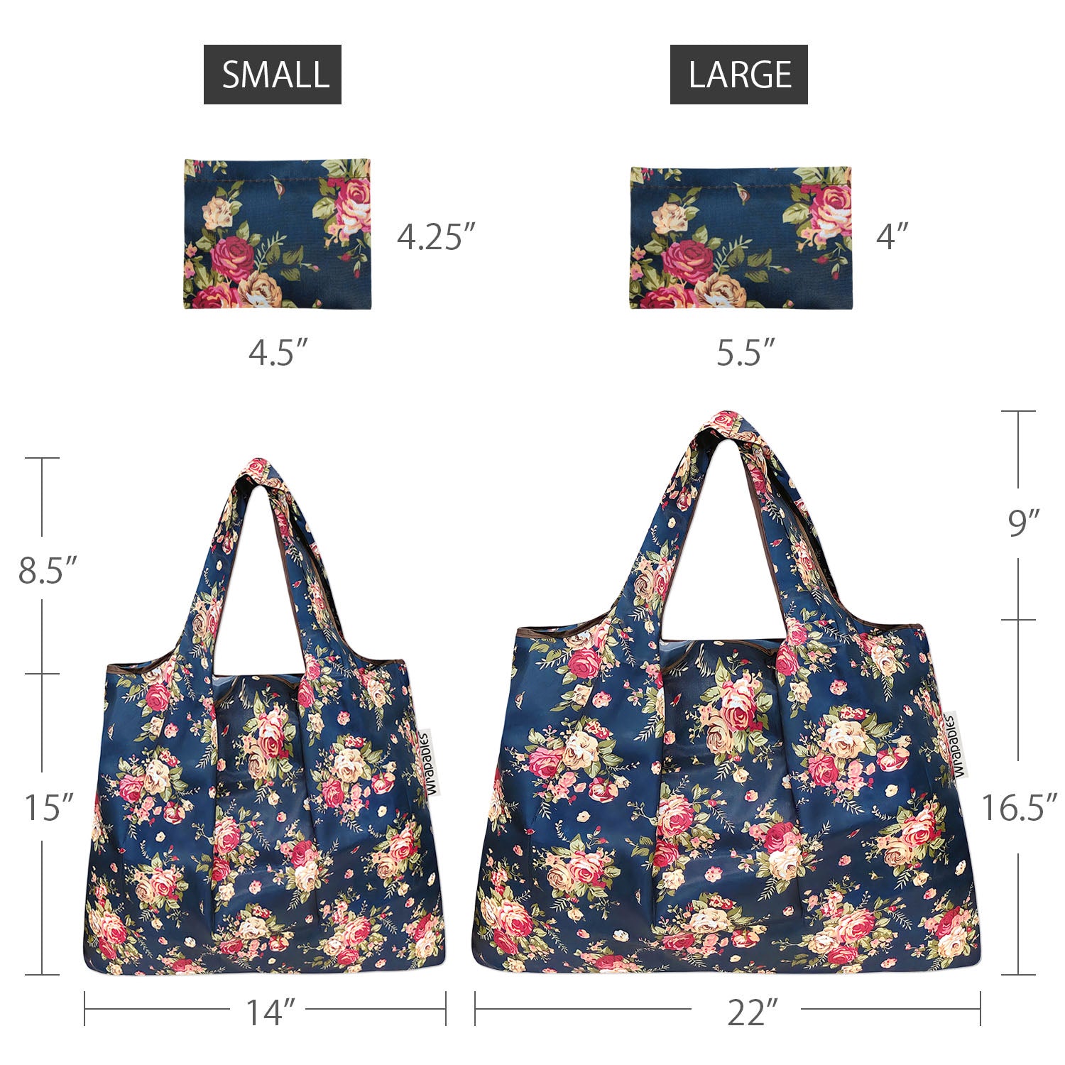 Wrapables Large & Small Foldable Tote Nylon Reusable Grocery Bags, Set of 2