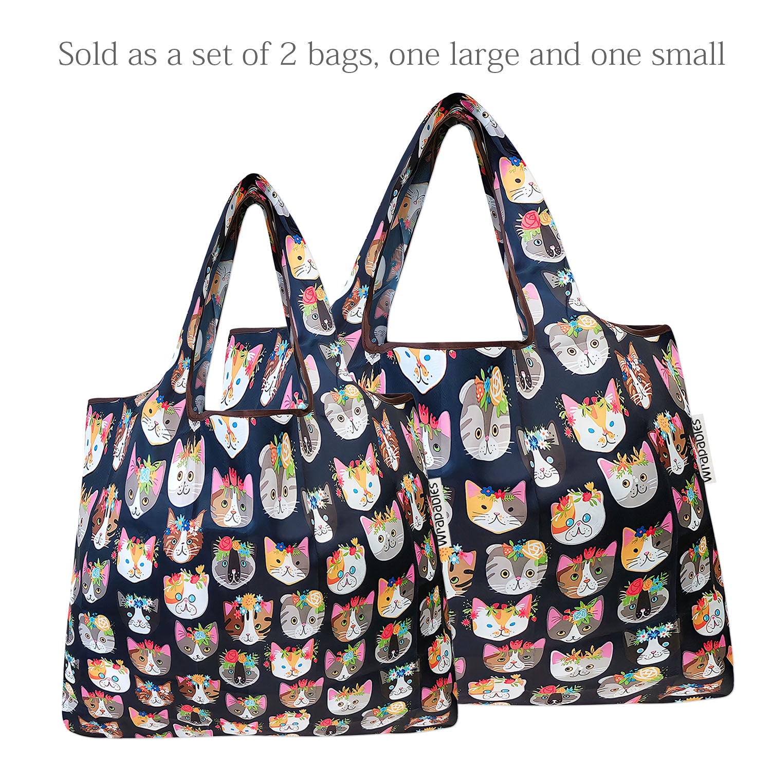 Wrapables Large & Small Foldable Tote Nylon Reusable Grocery Bags, Set of 2