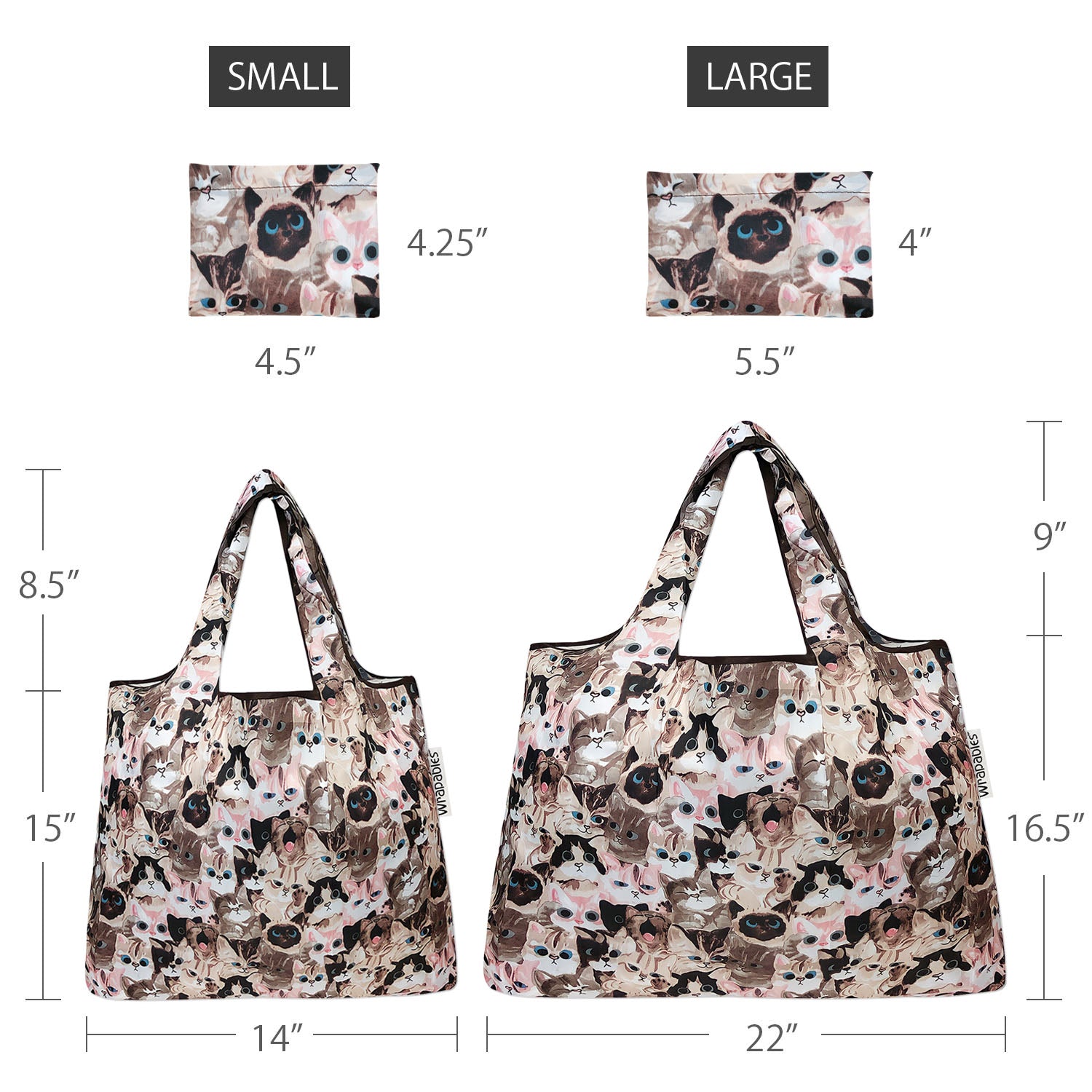 Wrapables Large & Small Foldable Tote Nylon Reusable Grocery Bags, Set of 2