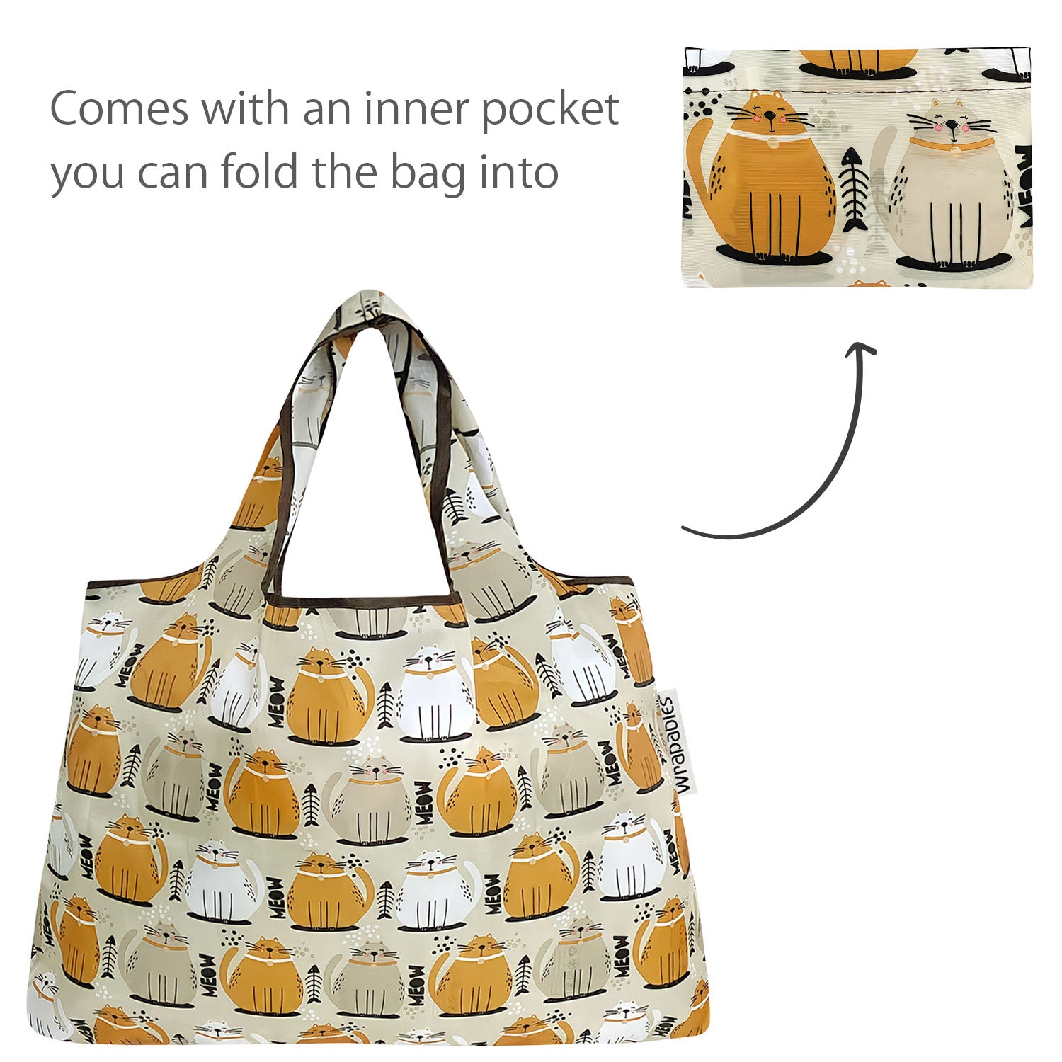 Wrapables Large & Small Foldable Tote Nylon Reusable Grocery Bags, Set of 2