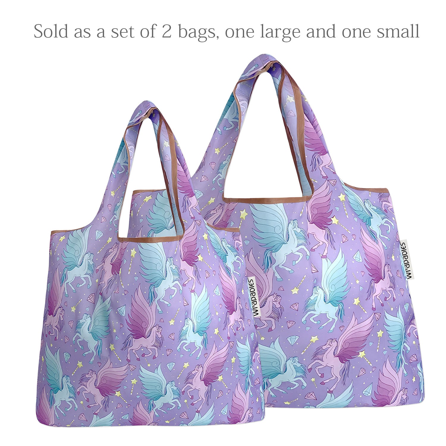 Wrapables Large & Small Foldable Tote Nylon Reusable Grocery Bags, Set of 2