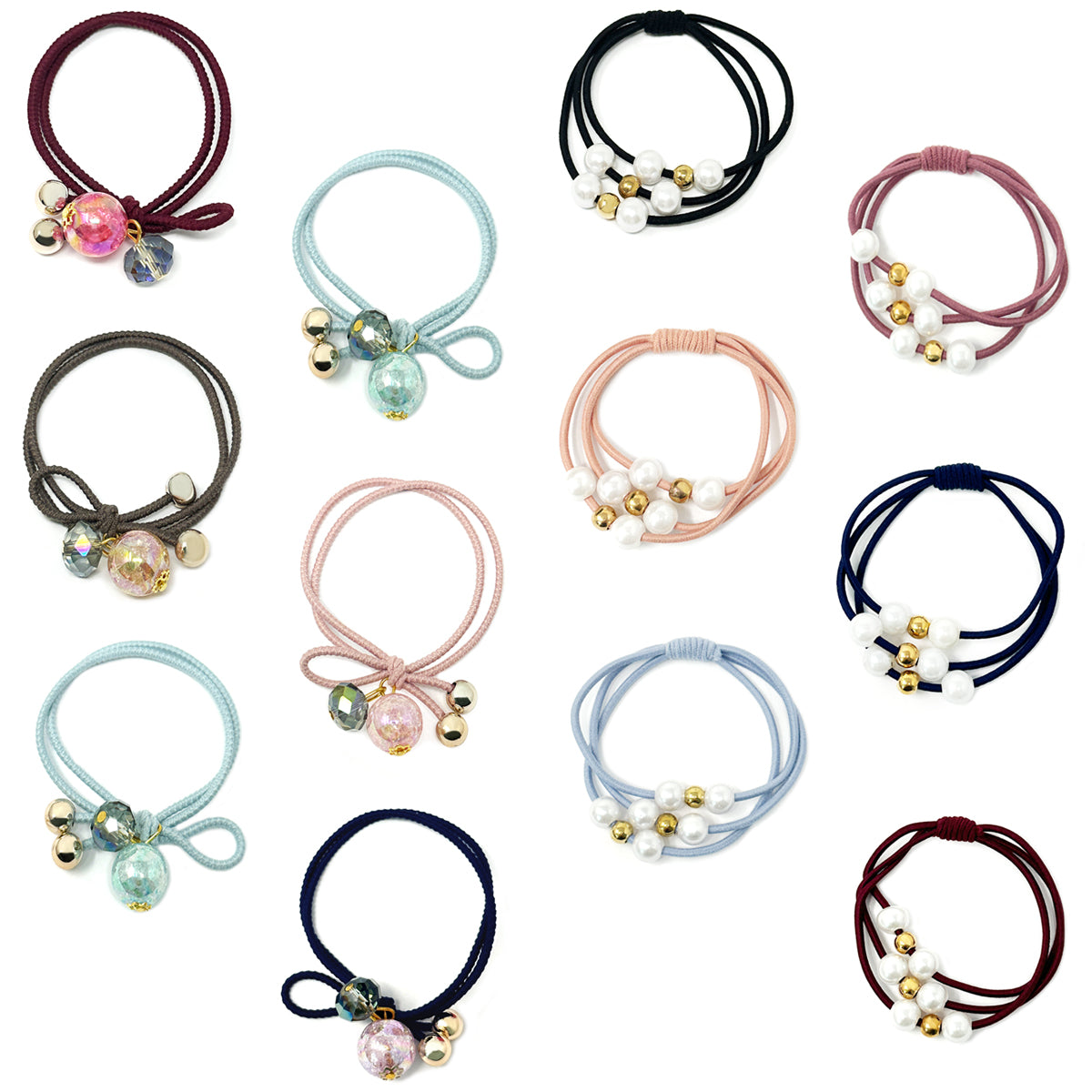 Wrapables Luminescent Beads & Faux Pearls Hair Ties (Set of 12)
