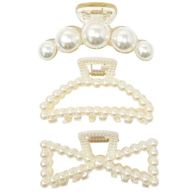 Wrapables Large Pearl Hair Claws Faux Pearl Hair Clips Nonslip Jaw Clips Hair Styling (Set of 3)