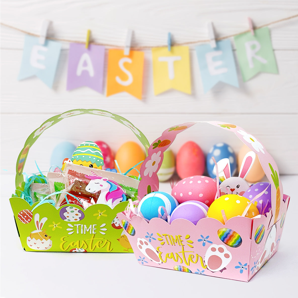Wrapables Easter Gift Baskets with Handle, Treat Boxes for Eggs, Cookies and Candy