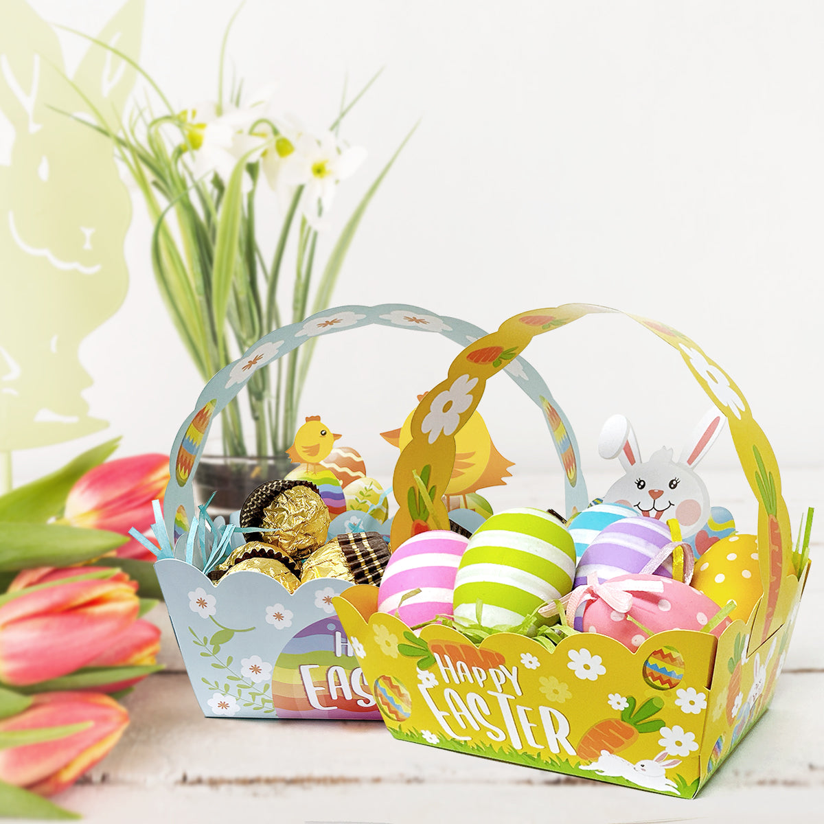 Wrapables Easter Gift Baskets with Handle, Treat Boxes for Eggs, Cookies and Candy