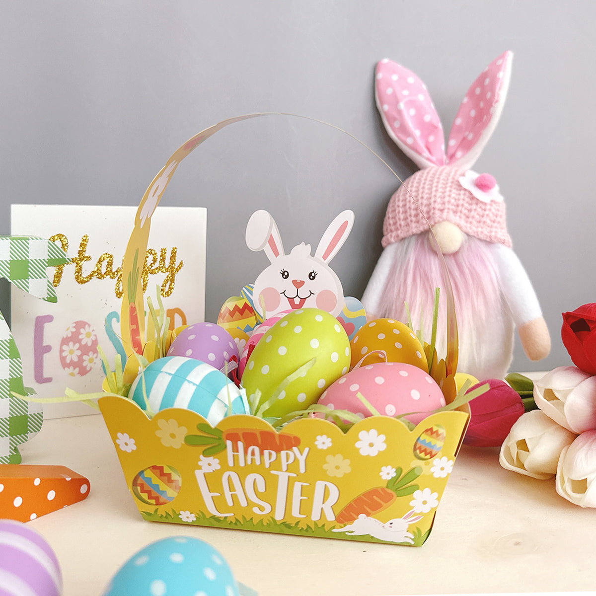 Wrapables Easter Gift Baskets with Handle, Treat Boxes for Eggs, Cookies and Candy