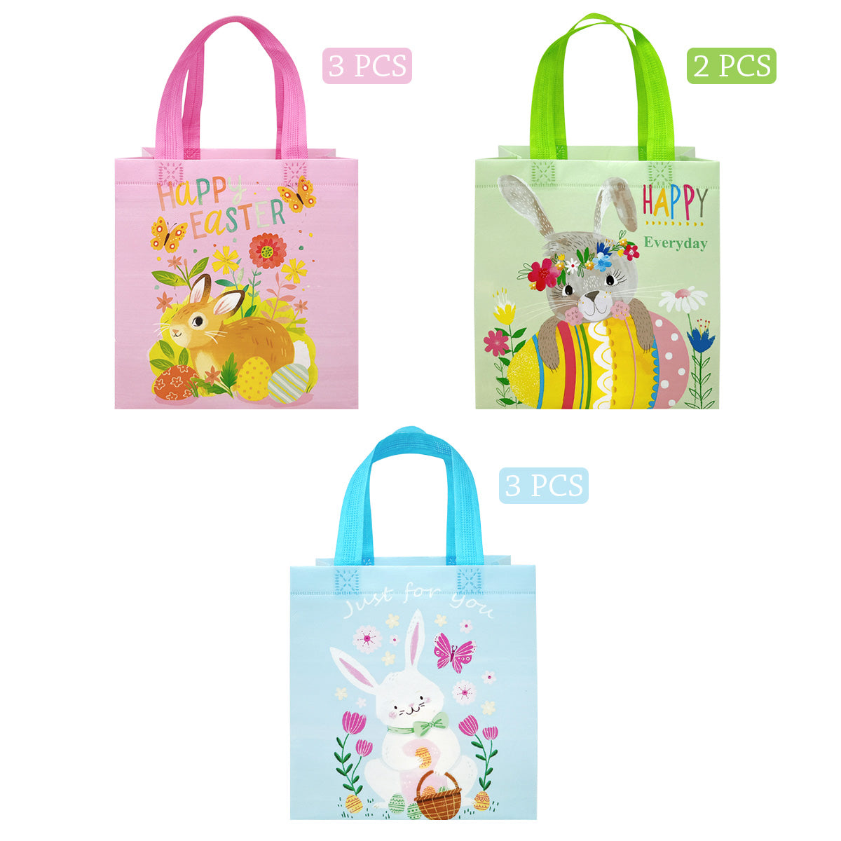 Wrapables Non-woven Easter Gift Bags, Easter Treat Bags for Egg Hunt (Set of 8)