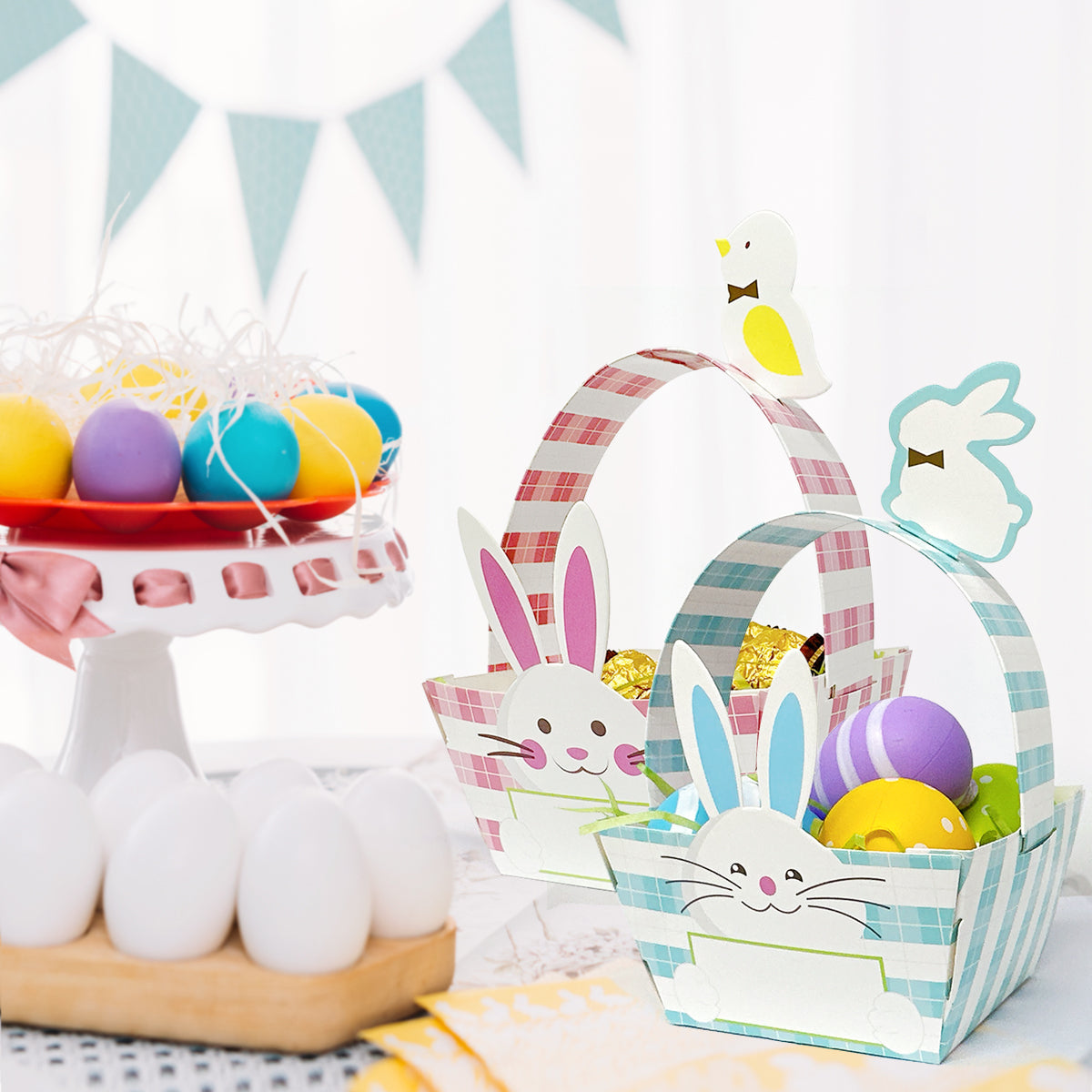 Wrapables Easter Gift Baskets with Handle, Treat Boxes for Eggs, Cookies and Candy