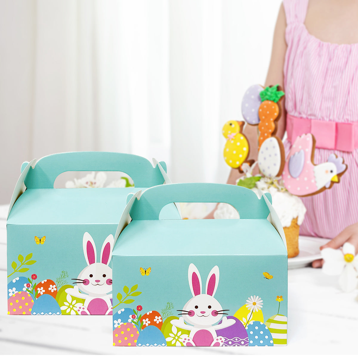 Wrapables Easter Gift Baskets with Handle, Treat Boxes for Eggs, Cookies and Candy