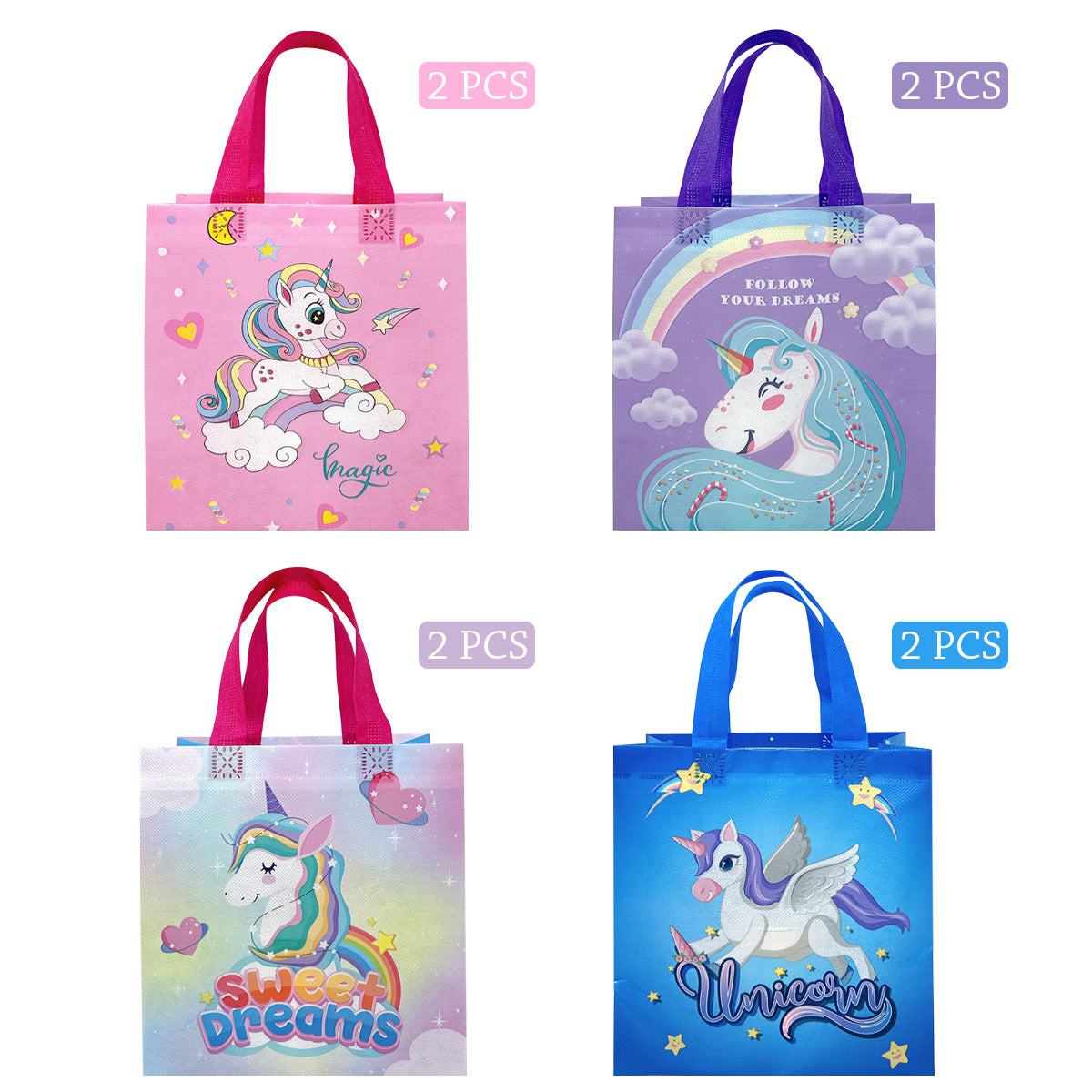 Wrapables Non-Woven Reusable Gift Bags with Handles for Parties, Birthdays, Favors and Treats (Set of 8)