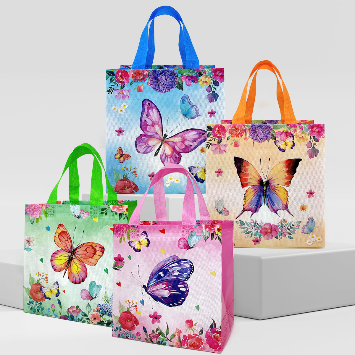 Wrapables Non-Woven Reusable Gift Bags with Handles for Parties, Birthdays, Favors and Treats (Set of 8)