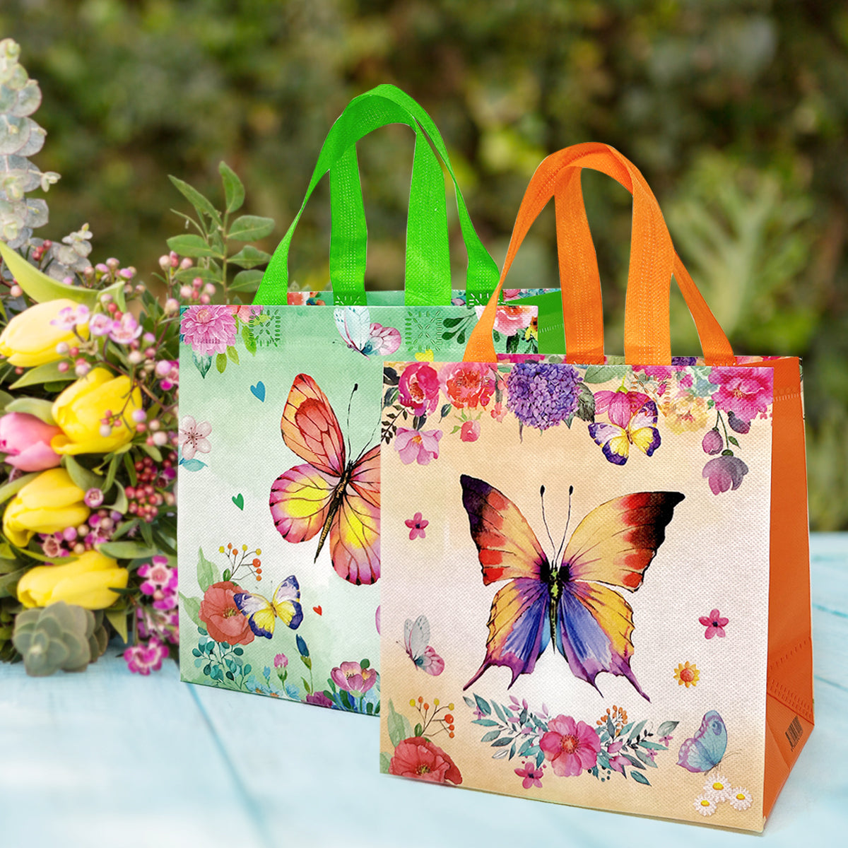 Wrapables Non-Woven Reusable Gift Bags with Handles for Parties, Birthdays, Favors and Treats (Set of 8)