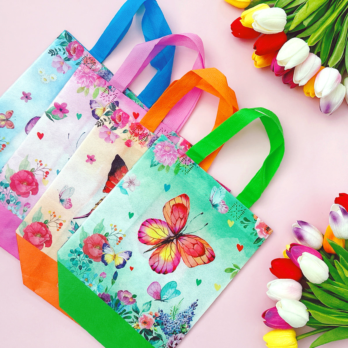 Wrapables Non-Woven Reusable Gift Bags with Handles for Parties, Birthdays, Favors and Treats (Set of 8)