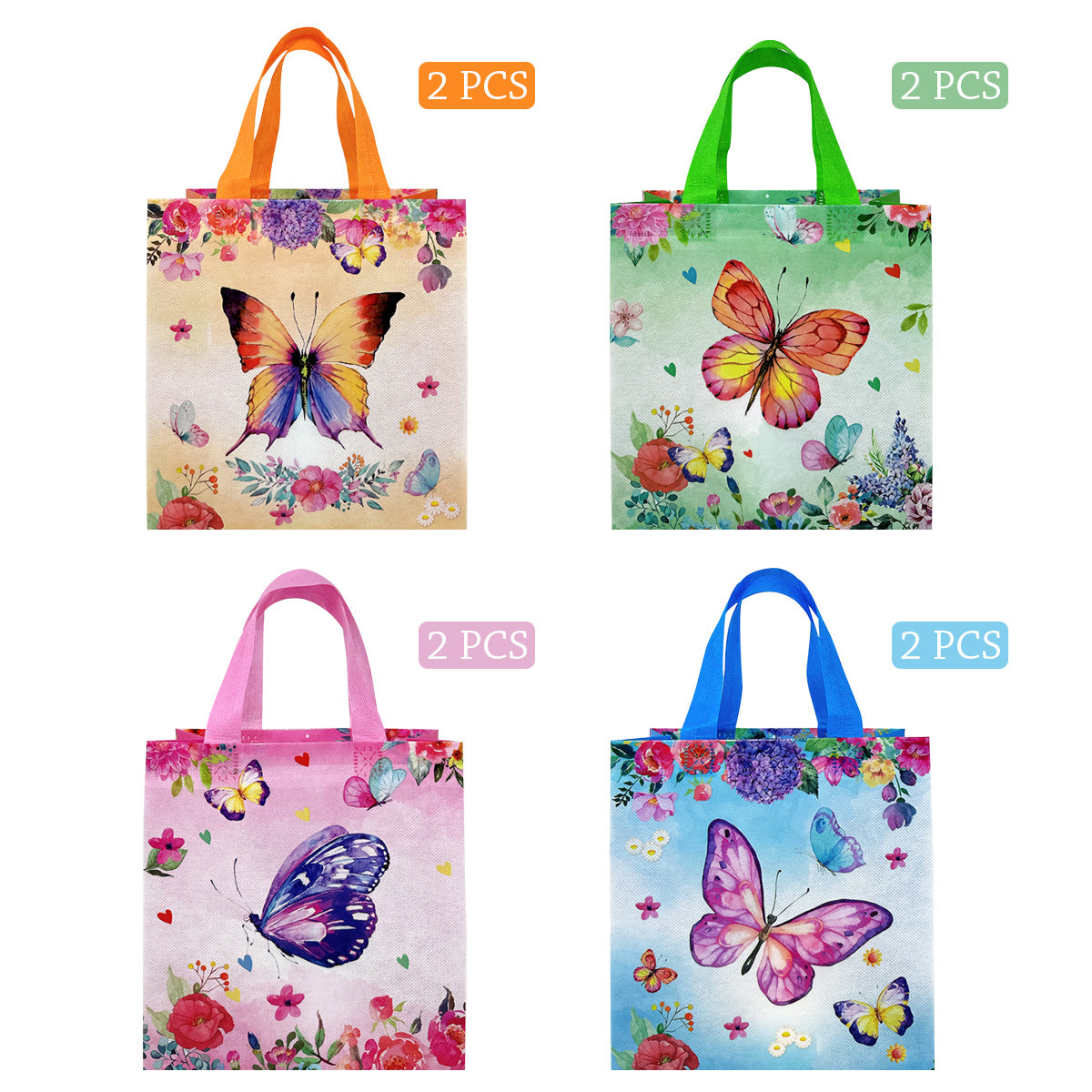 Wrapables Non-Woven Reusable Gift Bags with Handles for Parties, Birthdays, Favors and Treats (Set of 8)